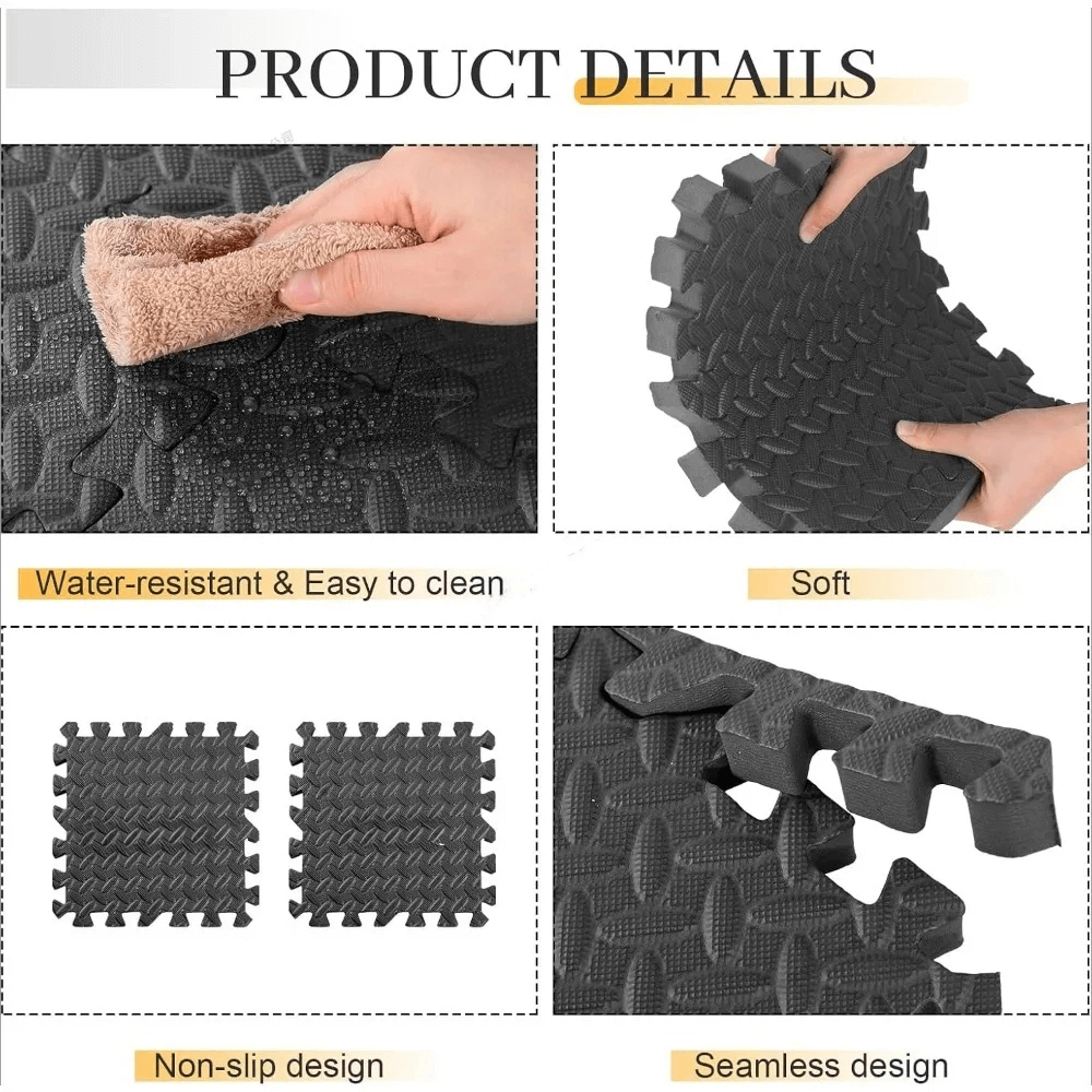 Detailed view of Waterproof Interlocking Mats for Home Gym and Play - SF3475 showing non-slip and waterproof features.