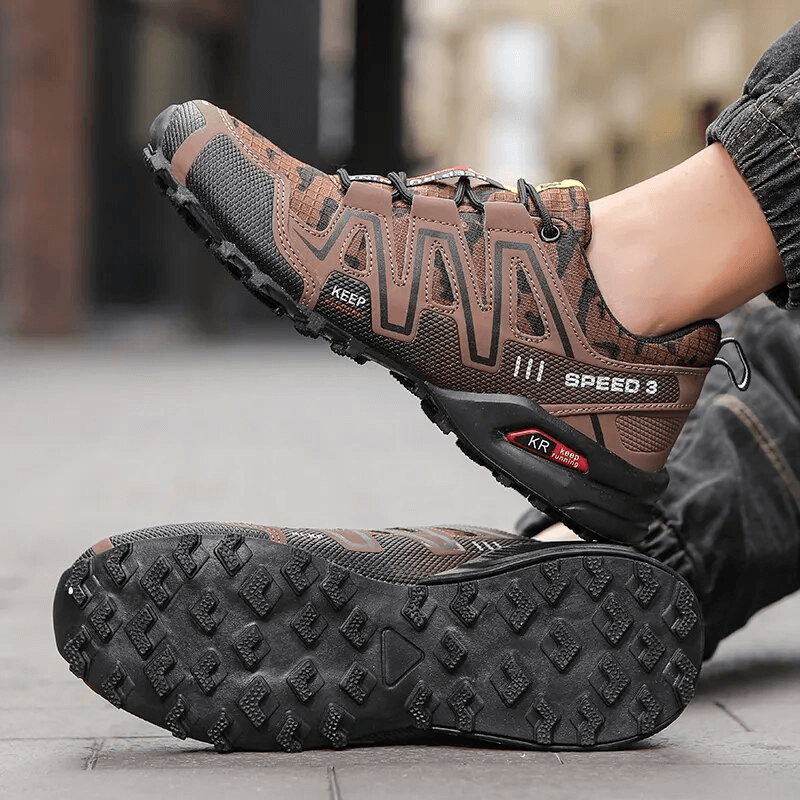 Stylish waterproof non-slip men's hiking shoes with lace-up design and camouflage pattern, SF1633 for outdoor adventures.