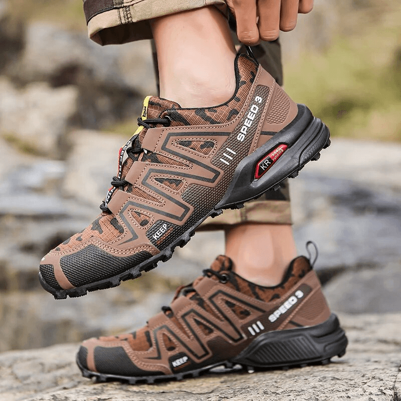 Waterproof non-slip men's hiking shoes SF1633 with durable hemp upper and camouflage design, ideal for outdoor adventures.