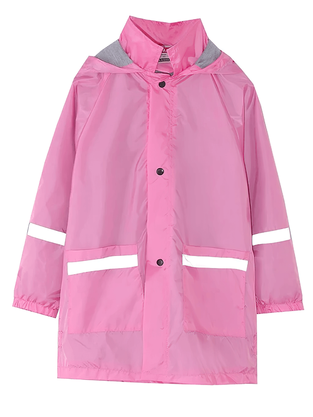 Kids pink Waterproof Raincoat with Reflective Stripes - SF3615 featuring a hood and elastic cuffs for rainy days.