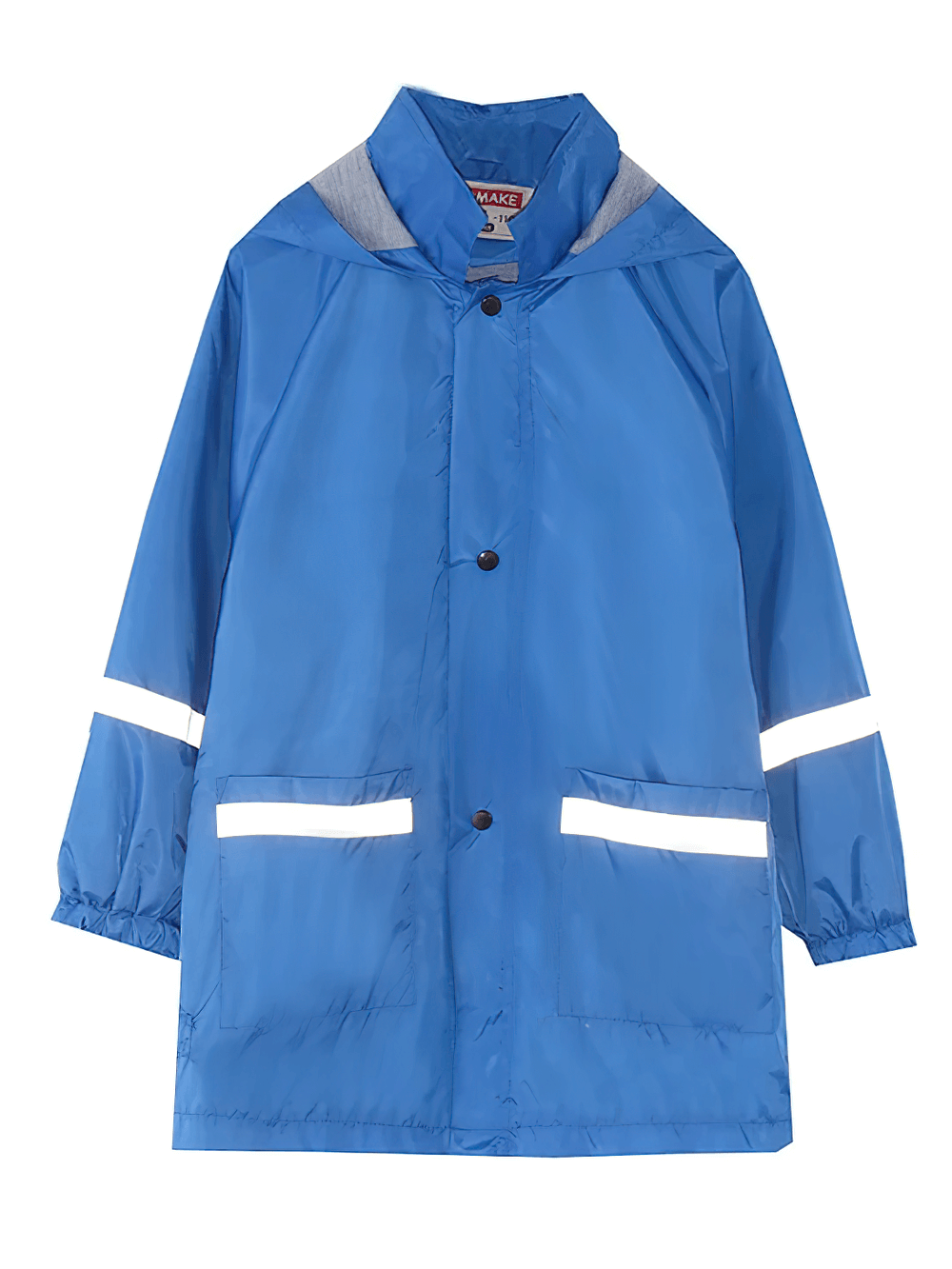 Vibrant blue Waterproof Raincoat with Reflective Stripes - SF3615 for kids featuring a hood, elastic cuffs, and button closure.