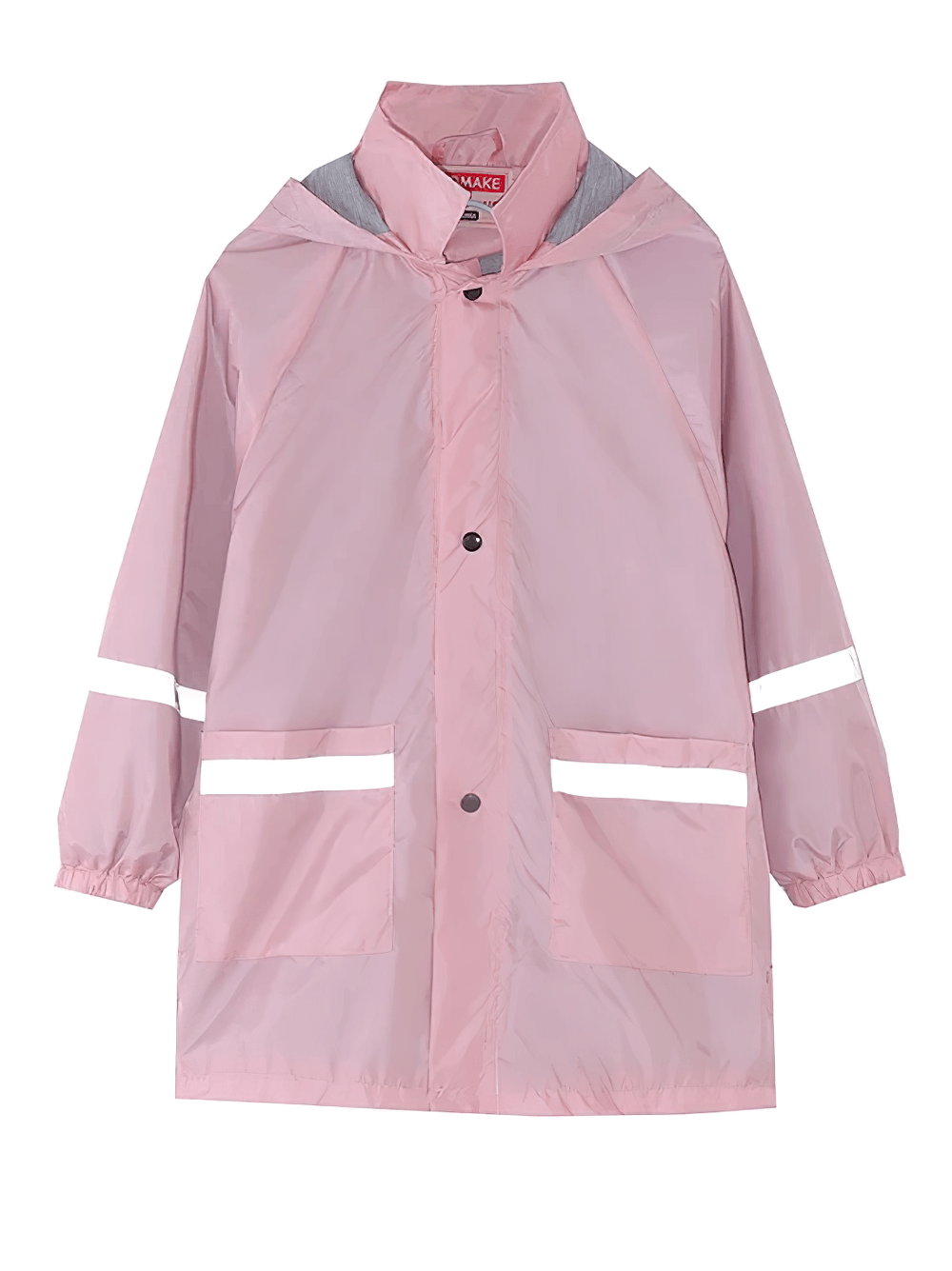 Kids Waterproof Raincoat with Reflective Stripes - SF3615 in pink with hood, elastic cuffs, and button closure for rainy day fun.
