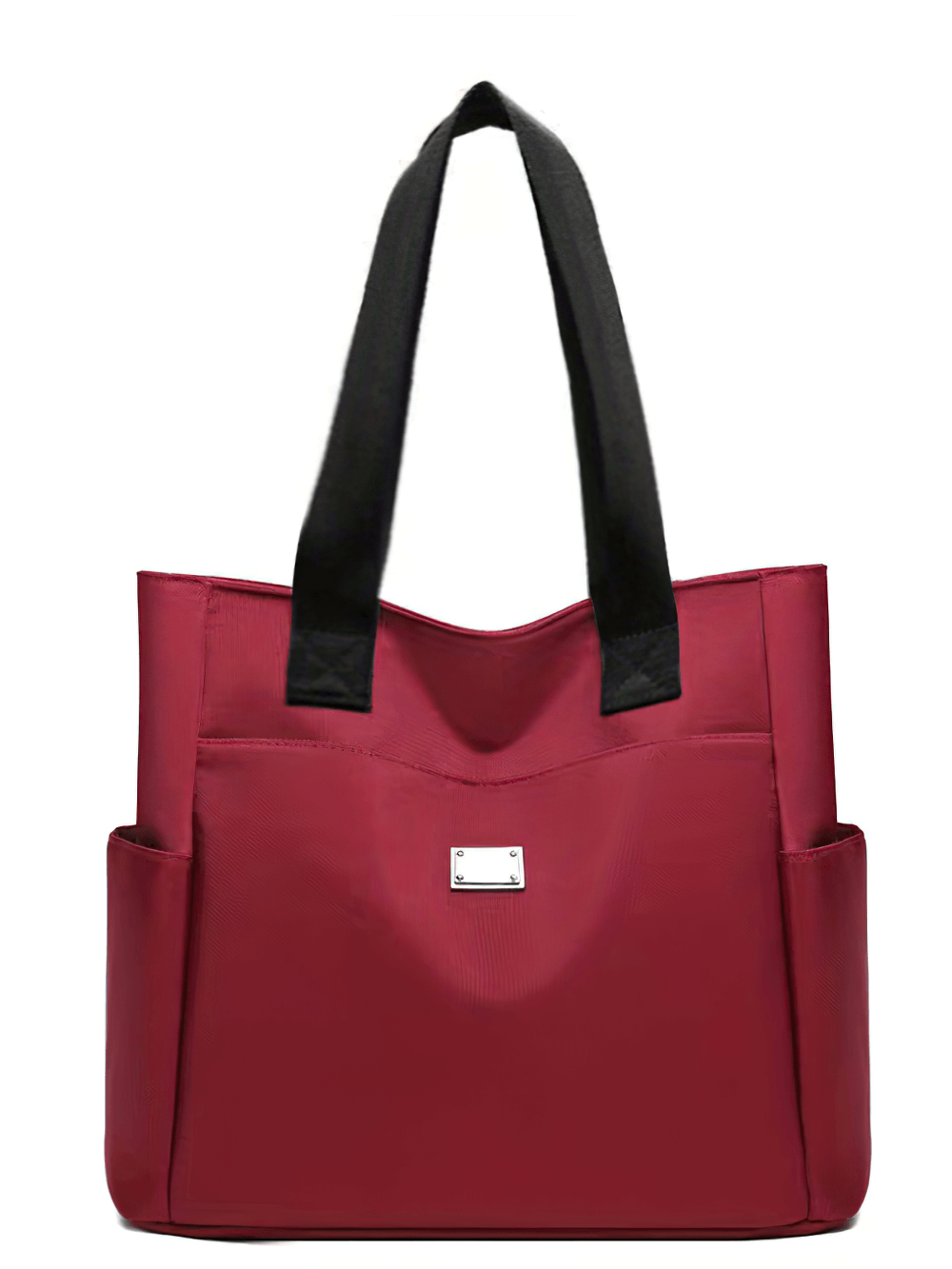 Stylish red waterproof shoulder bag with multi-pocket design, perfect for daily use and travel. Versatile tote for men and women.