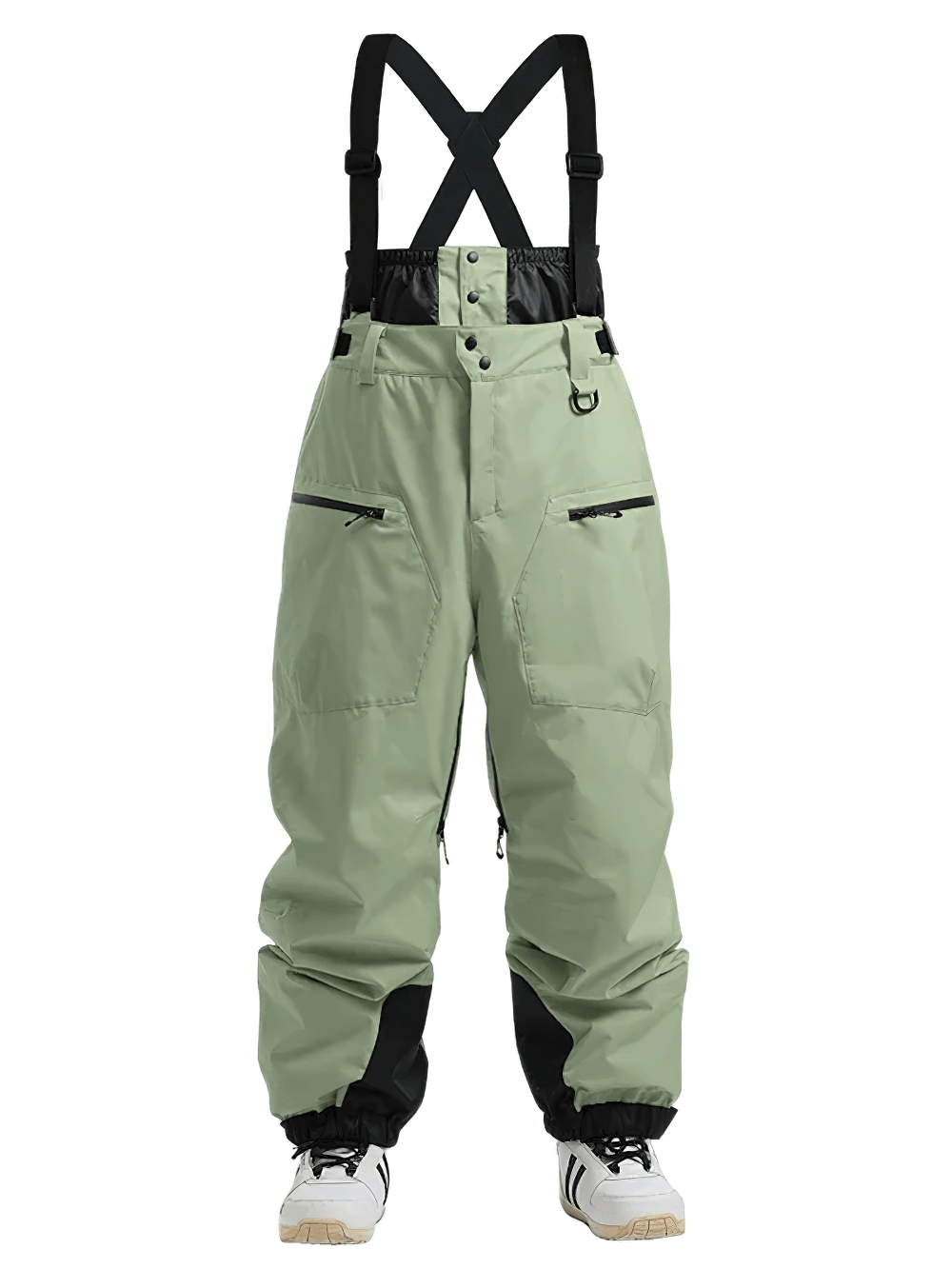 Waterproof Ski Pants with Adjustable Suspenders - SF4272 in green with zipper pockets and reinforced cuffs for skiing adventures.