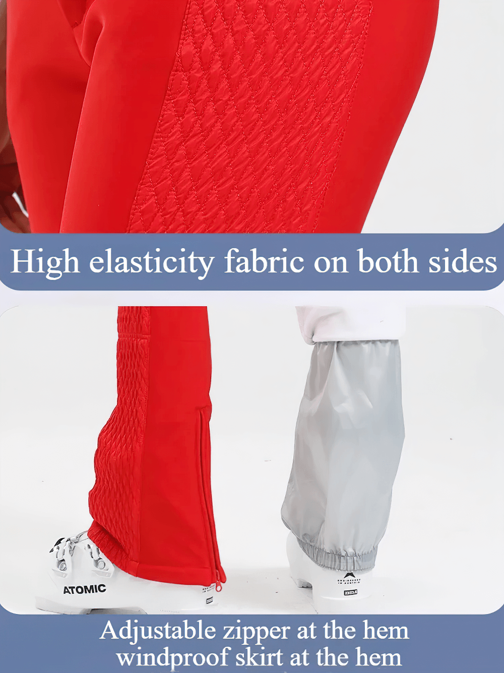 Waterproof Ski Pants with Adjustable Waistband - SF4258 showcasing stretch fabric and windproof gaiters