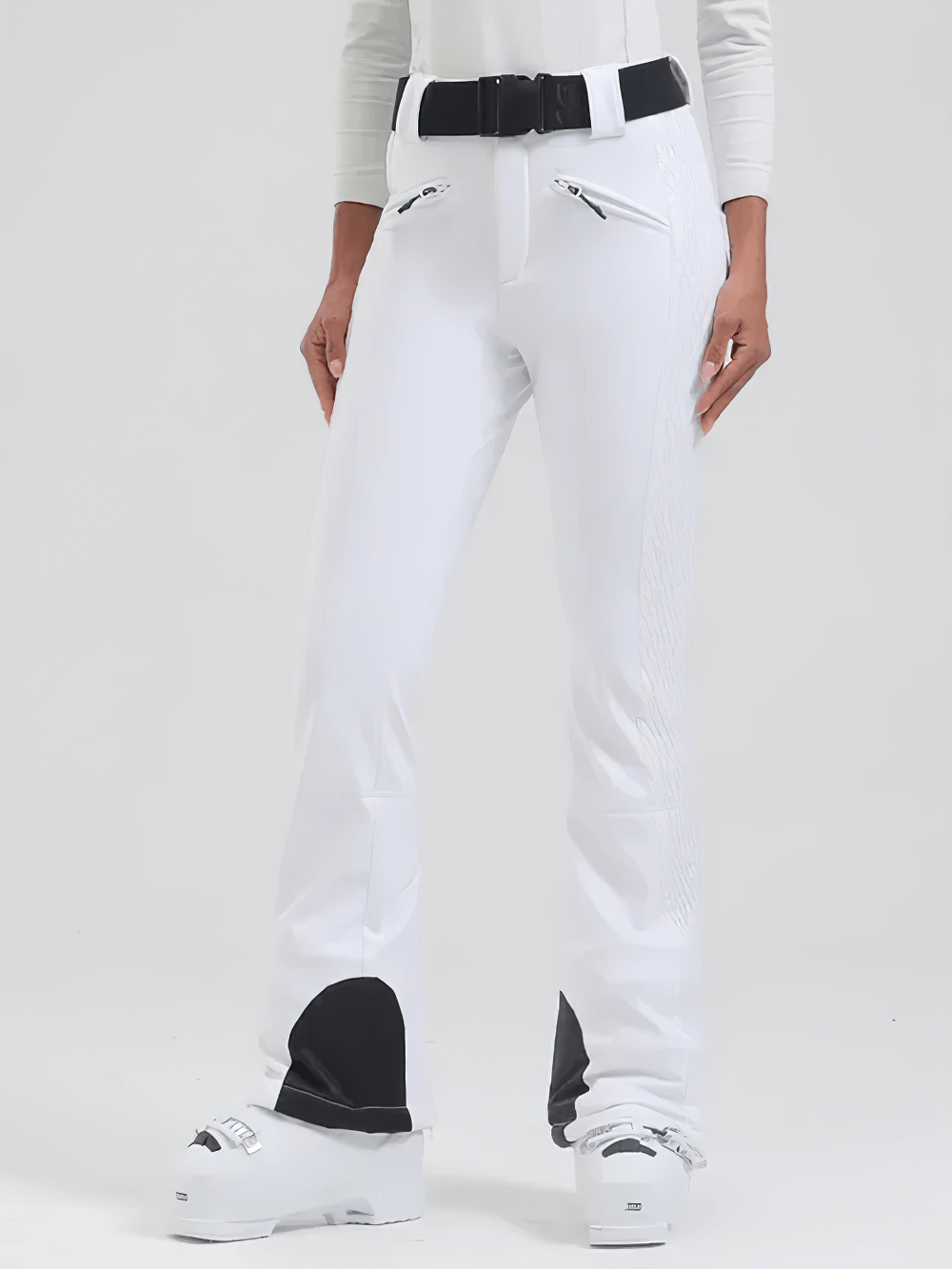 Waterproof Ski Pants with Adjustable Waistband - SF4258 in white, featuring slim fit and windproof gaiters for women's winter sports.