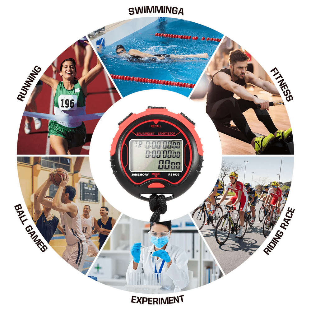 Waterproof Sports Timer SF3081 with LCD display, perfect for tracking time in various activities like swimming, running, and cycling.