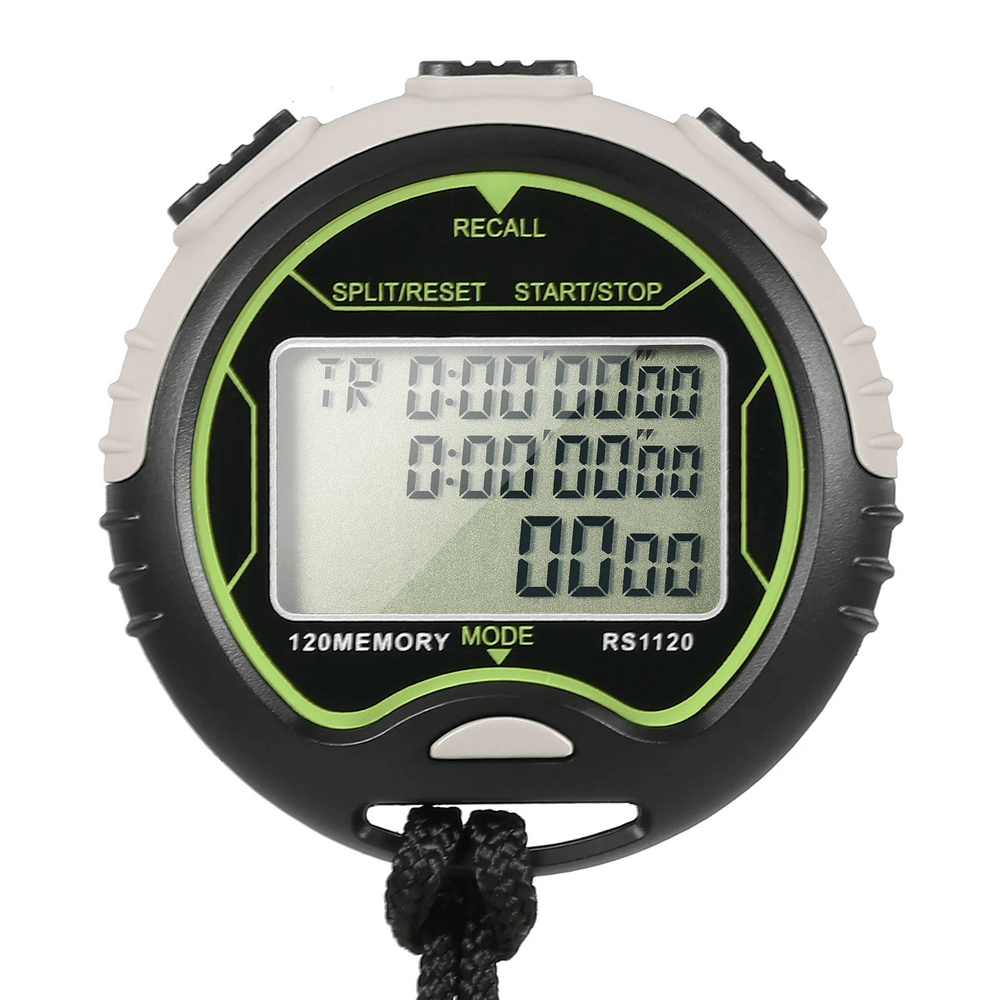 Waterproof Sports Timer SF3081 with clear LCD display and memory mode, ideal for precise timing in sports like swimming and football.