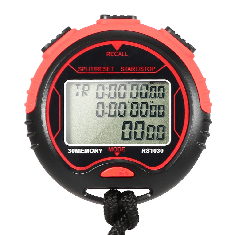 Digital waterproof sports timer with LCD display SF3081 for precise training, featuring robust chronograph and memory functions.