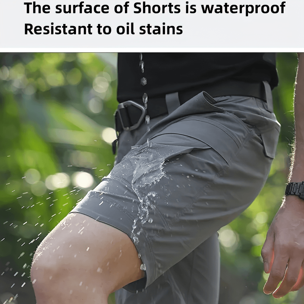 Alt Tag: Waterproof Tactical Shorts with Utility Pockets - SF4512 showing water-resistant, oil-stain-resistant fabric and utility pocket design