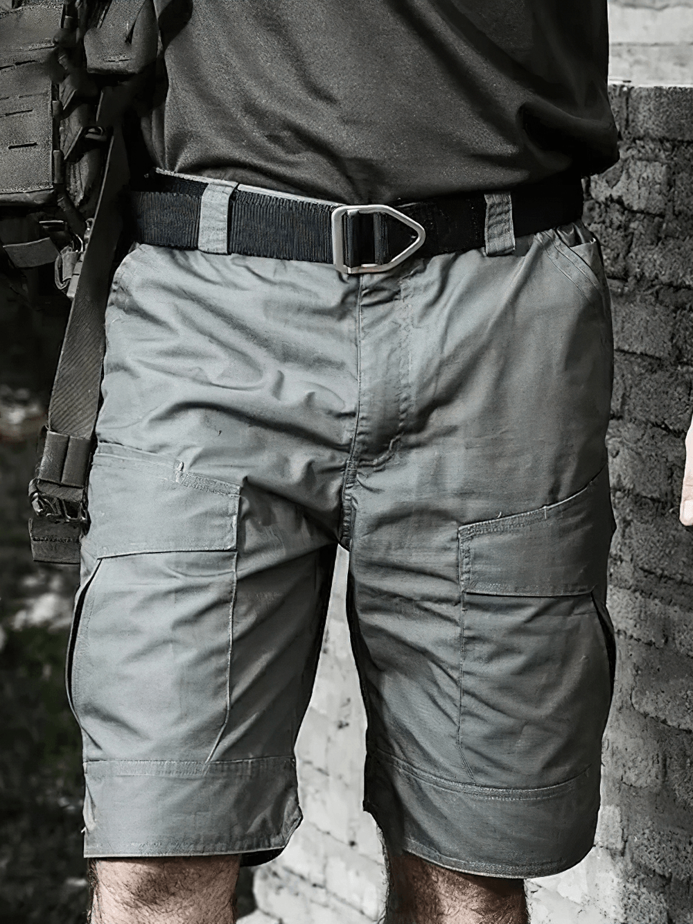 Alt Tag: Waterproof Tactical Shorts with Utility Pockets - SF4512 men’s outdoor cargo shorts with belted waist and utility pockets, rugged fit