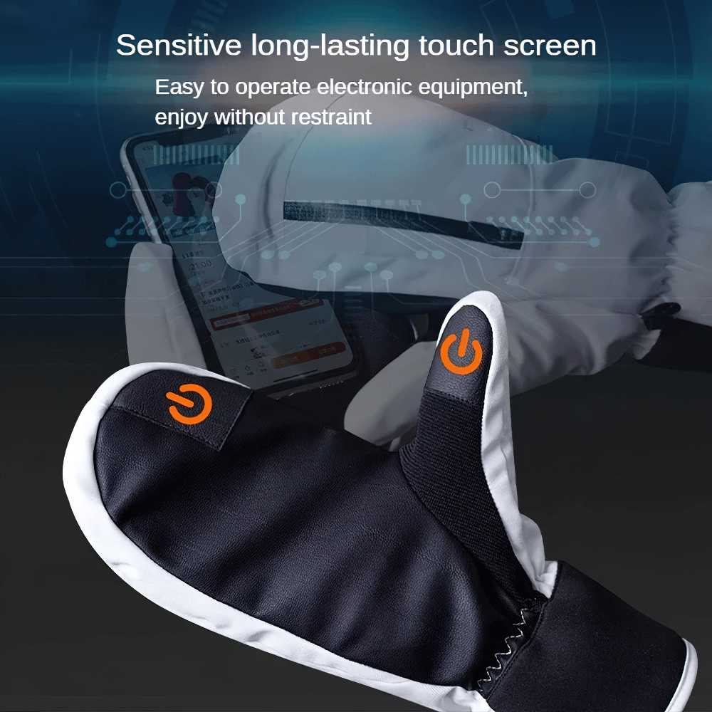 Touchscreen ski gloves with durable design, featuring easy operation for electronic devices while snowboarding or skiing outdoors.