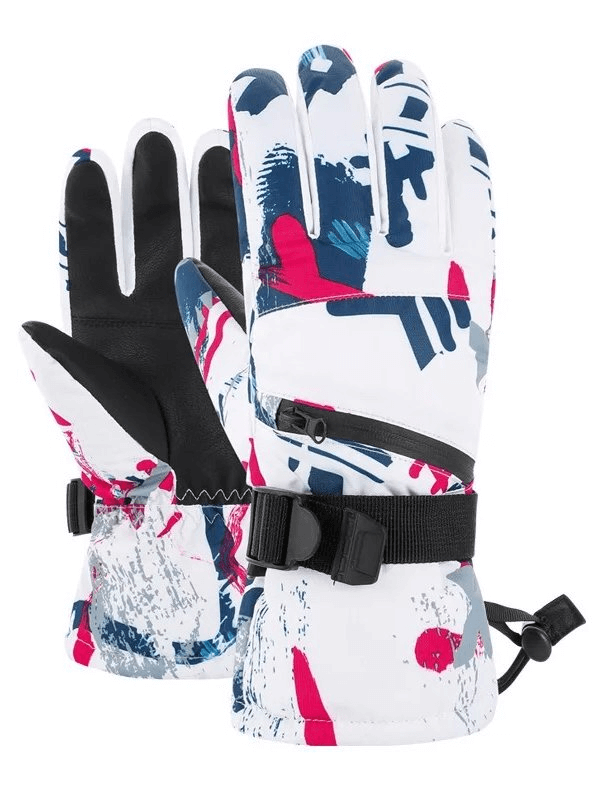 Waterproof Unisex Ski Gloves with Adjustable Fastener, breathable cotton and PU leather, designed for winter sports - Model SF1906