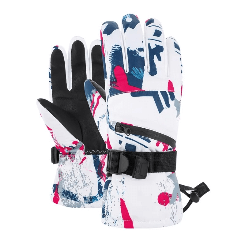 Colorful waterproof unisex ski gloves with adjustable fastener, made of breathable cotton and PU leather, model SF1906.