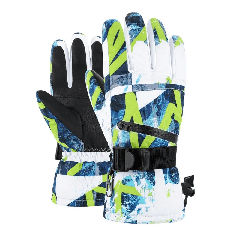 Stylish waterproof unisex ski gloves with adjustable fastener, featuring breathable cotton and PU leather for ultimate slope performance.