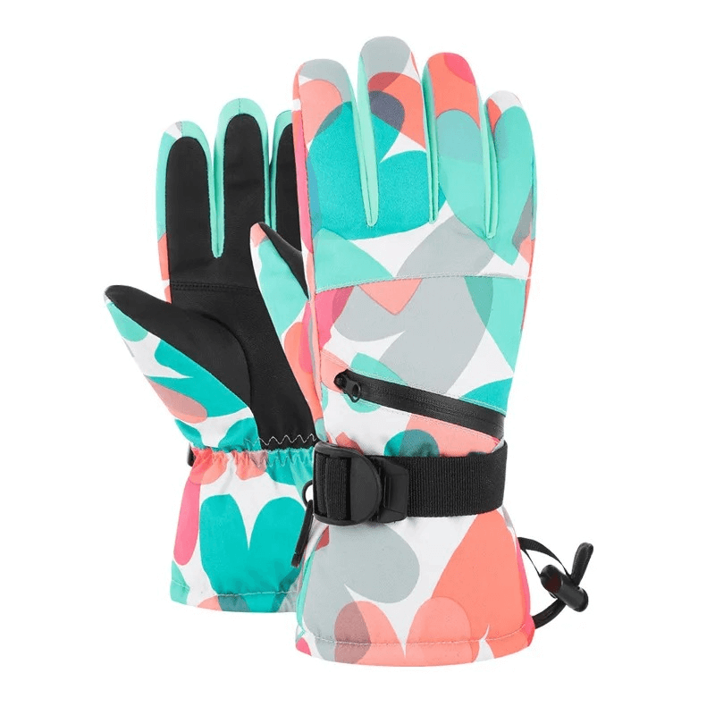 Colorful waterproof unisex ski gloves with adjustable fastener in cotton and PU leather, designed for the slopes - SF1906