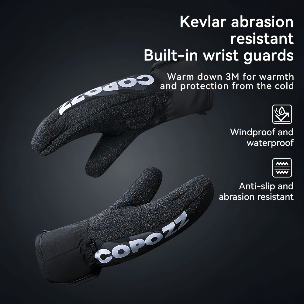 Kevlar waterproof ski gloves with wrist guard, thermal protection, and anti-slip features for winter sports.