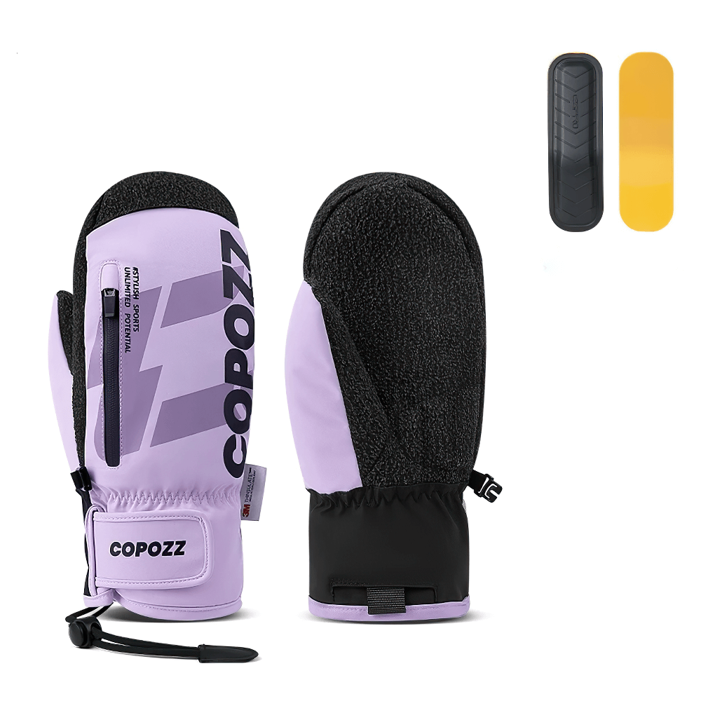 Waterproof unisex ski gloves SF2549 in purple with wrist guard and Kevlar, durable and insulated for winter sports. Anti-loss feature included.