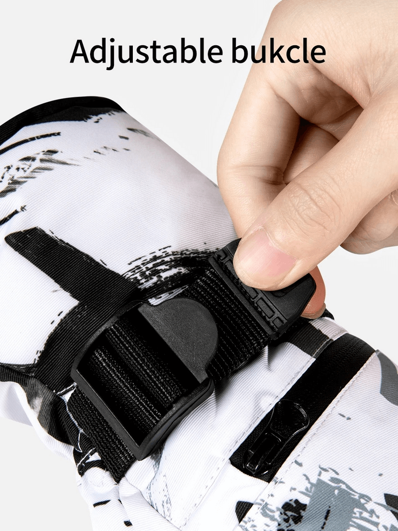 Close-up of waterproof warm unisex glove showing adjustable buckle for a secure fit in extreme weather, model SF1893.