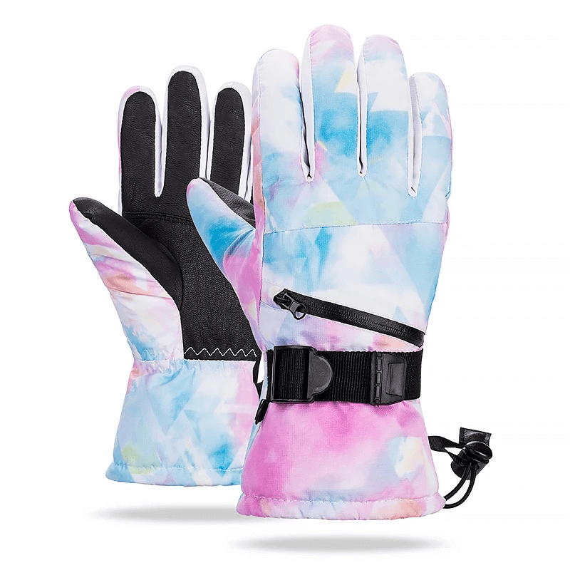 Colorful waterproof unisex gloves with adjustable buckle, providing warmth and windproof protection, SF1893 model.