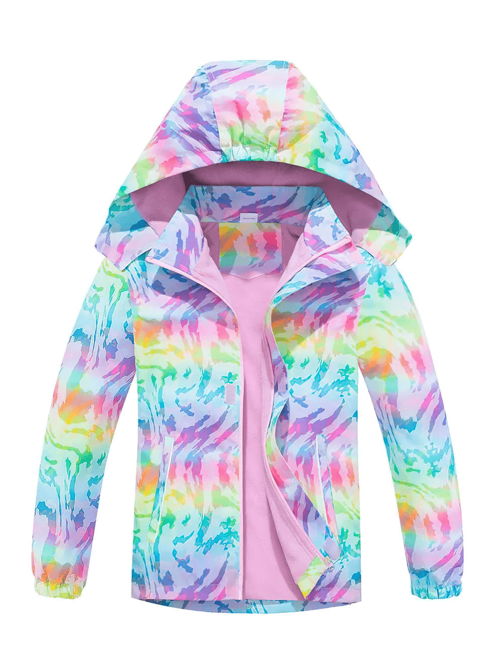 Bright rainbow kids Waterproof Windbreaker Jacket with Fleece Lining - SF3576, ideal for outdoor adventures, windproof and waterproof.