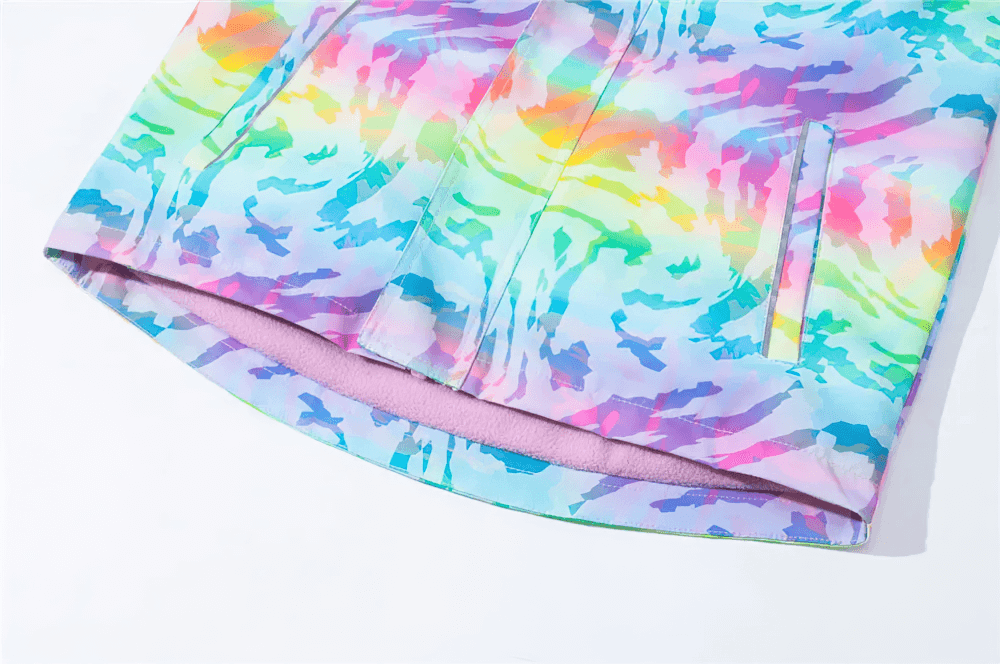 Vibrant rainbow Waterproof Windbreaker Jacket with Fleece Lining - SF3576, showcasing unique patterns and warmth for adventures.