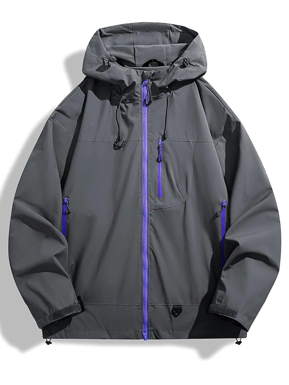 Waterproof Windbreaker Jacket With Velcro Cuffs - SF4206 in grey with purple zippers, designed for outdoor adventures like hiking.