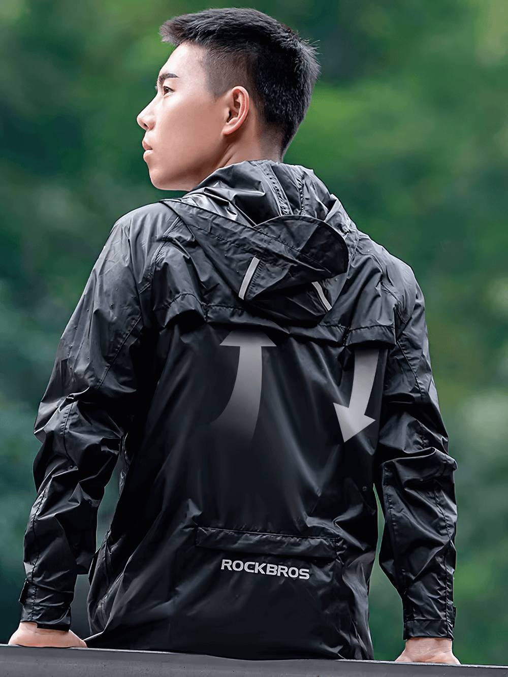 Waterproof windproof cycling jacket showcasing reflective design on the back for enhanced visibility during rides.