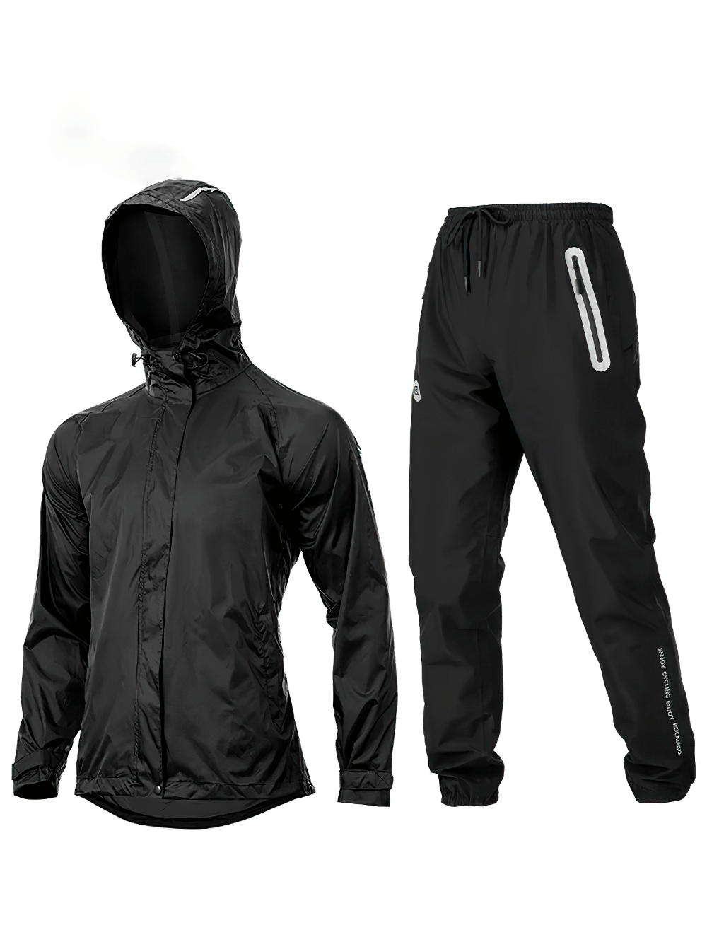 Waterproof windproof cycling jacket and pants set, lightweight and breathable, perfect for safe night rides.