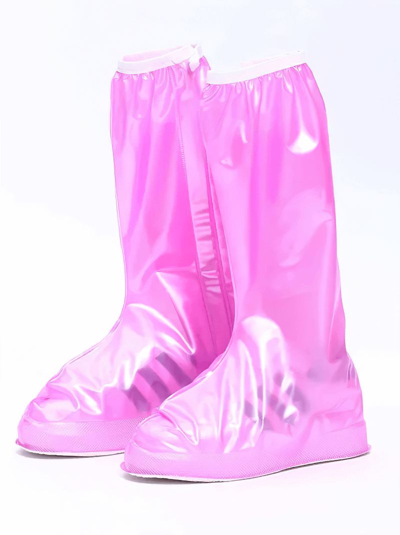 Pink waterproof silicone boot covers with zipper for unisex use, ideal for rain and mud protection. Model SF2205.