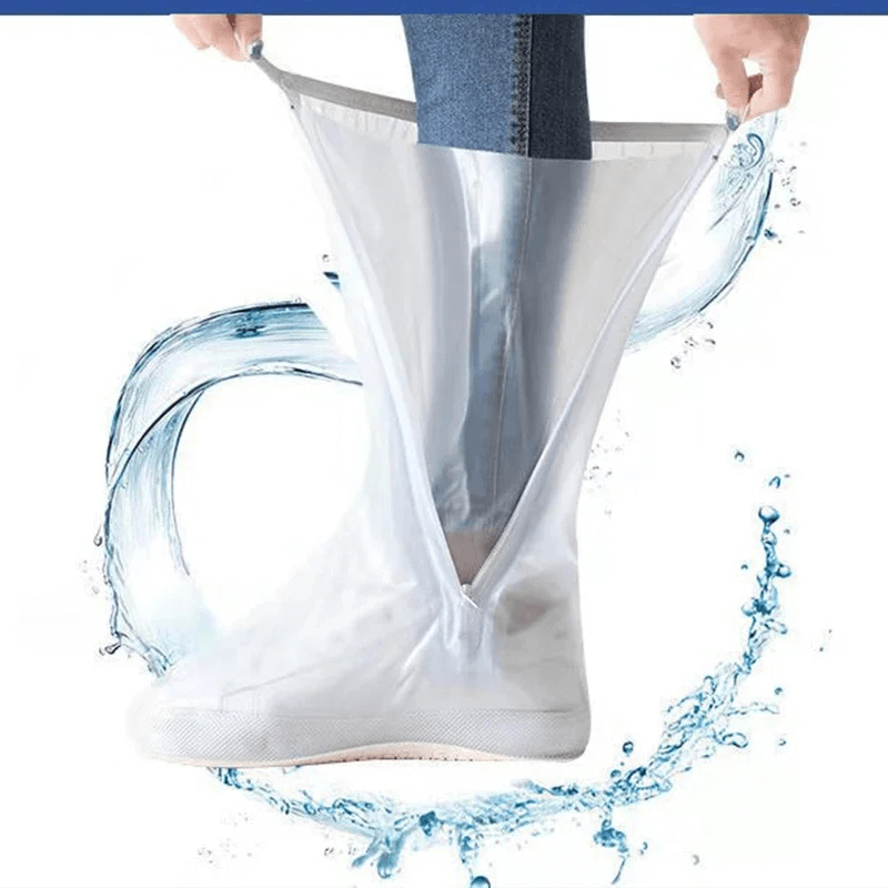 Waterproof silicone boot covers for rainy days, showcasing easy zipper access and splash-proof design. Ideal for men and women.