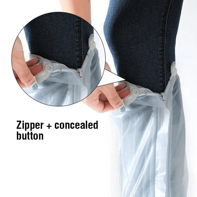 Close-up of waterproof zipper silicone boot cover being fastened with concealed button, showcasing easy on and off design.