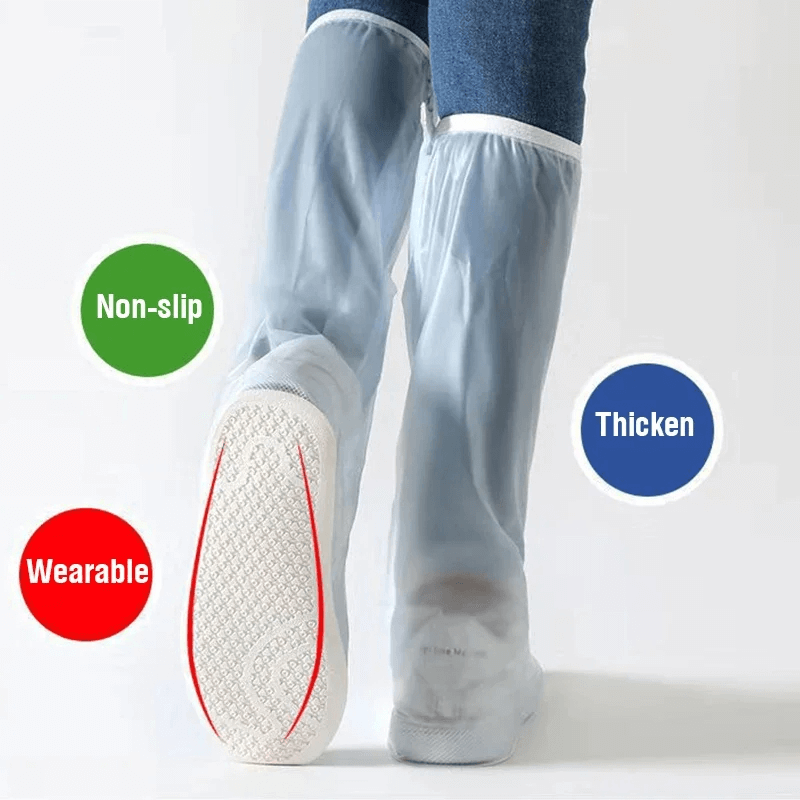 Person wearing waterproof zipper silicone boot covers with non-slip sole, showcasing wearable and thickened design for men and women.