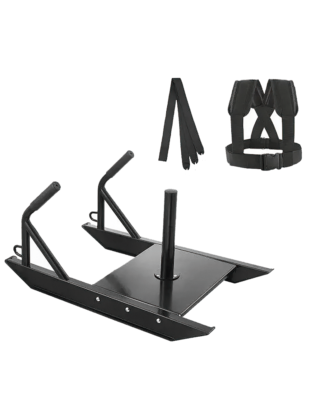 Heavy-duty weight training sled with adjustable straps for speed and strength conditioning, perfect for athletes and fitness enthusiasts.