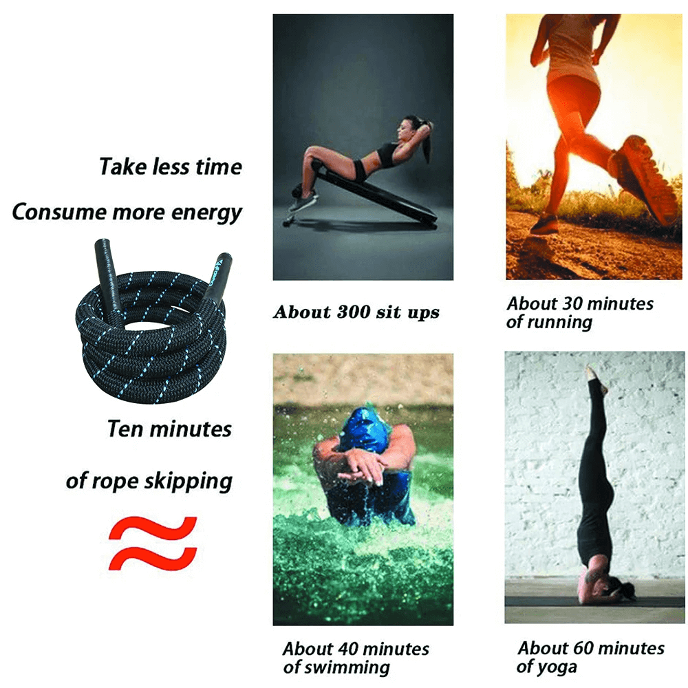 Weighted Battle Jump Rope for Cardio Training - SF3494 boosts stamina equal to 300 sit-ups, 30 mins running, 40 mins swimming, 60 mins yoga