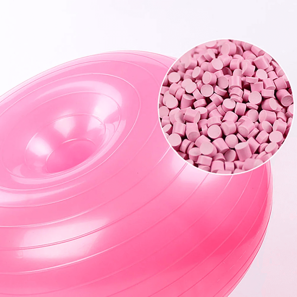 Pink weighted donut yoga balance ball with explosion-proof PVC material close-up
