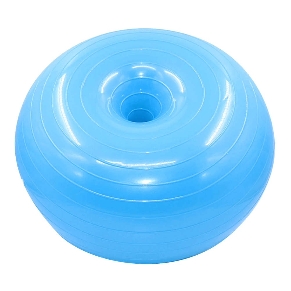 Blue weighted donut yoga balance ball for stability exercises and non-slip workout routines.