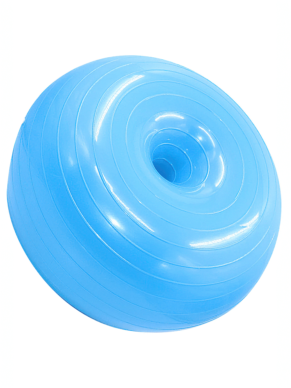 Blue weighted donut yoga balance ball for stability and core exercises, ideal for home workouts and fitness routines.