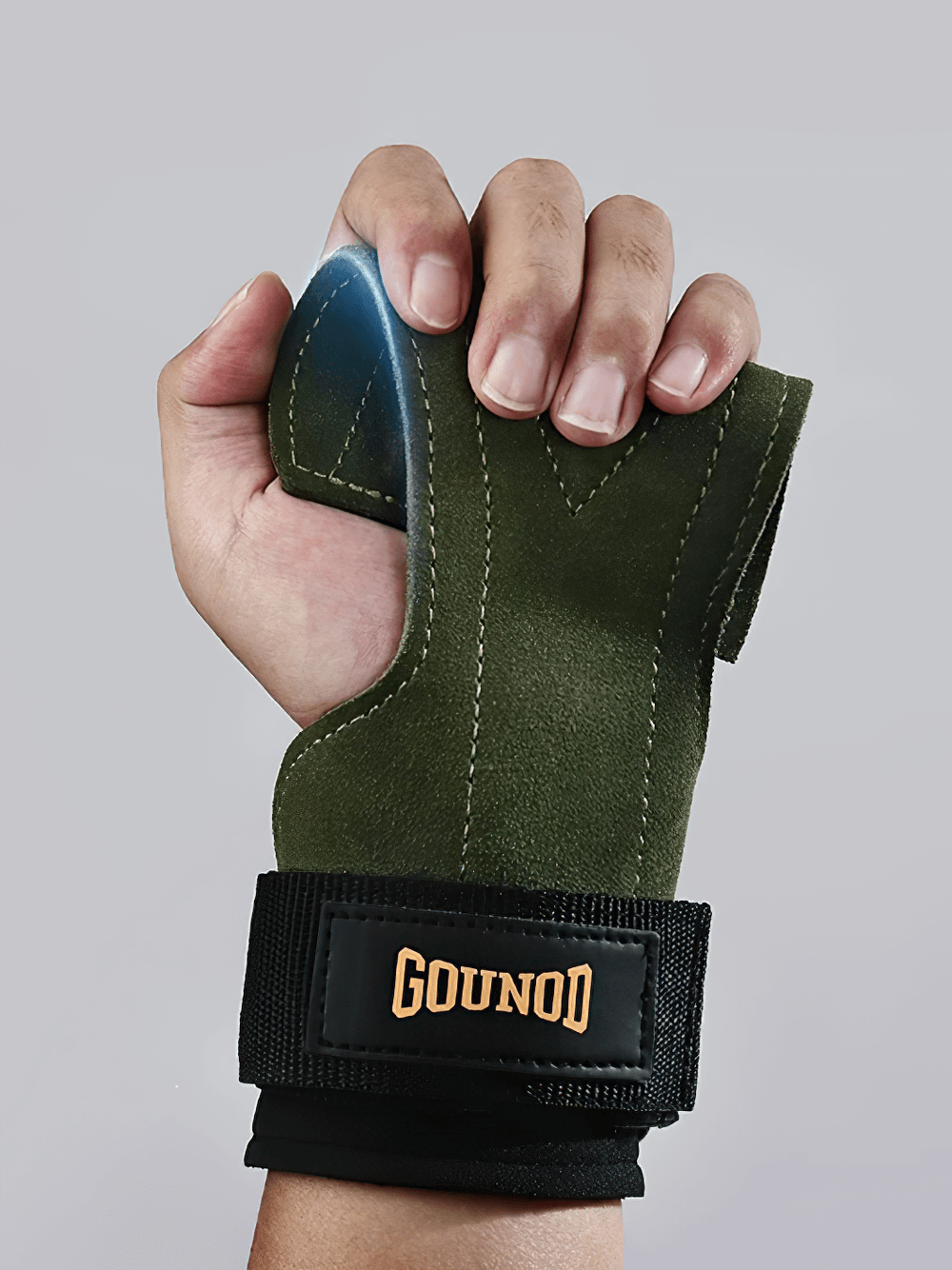 Weightlifting Grips with Wrist Support Wraps - SF3514 showcasing anti-slip leather palm protector design in green color.
