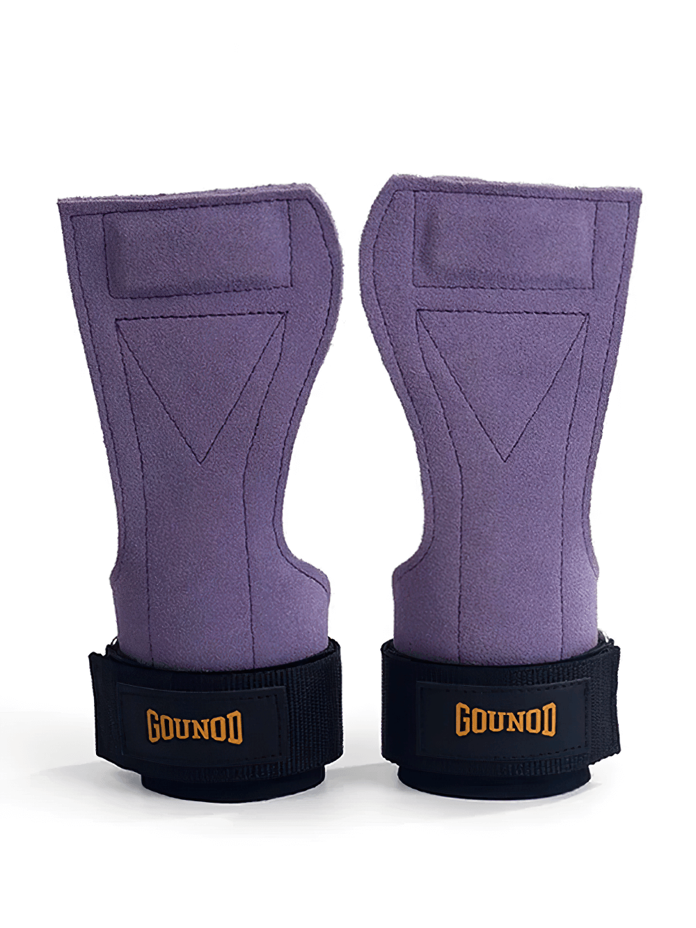 Weightlifting Grips with Wrist Support Wraps - SF3514, purple leather grips with anti-skid material & adjustable black straps.