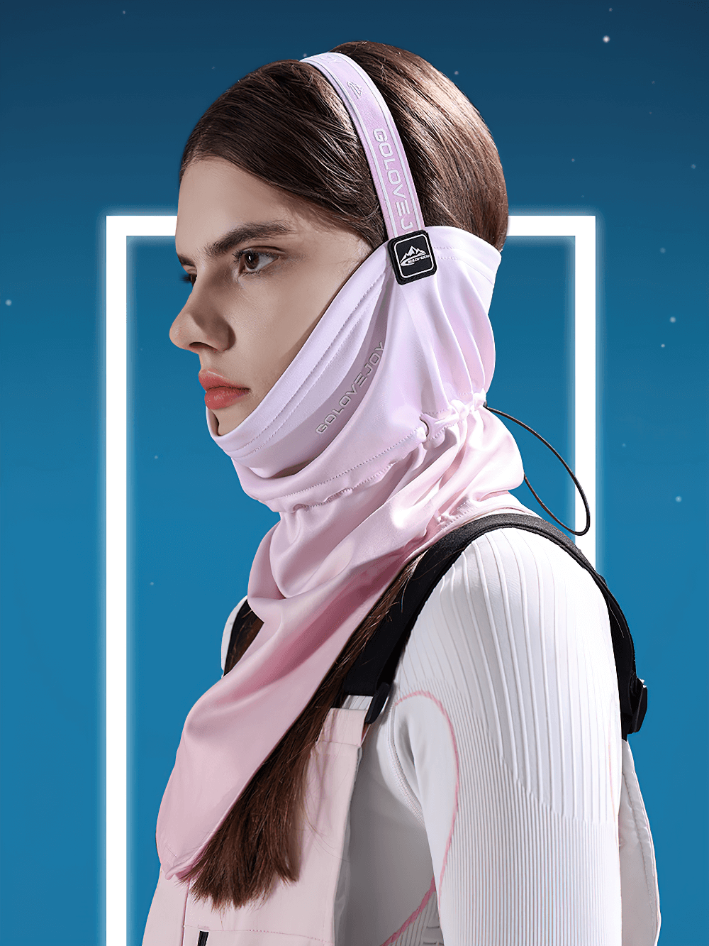 Windproof cycling and ski mask with neck cover SF2497 worn by model, showcasing cold-proof design for skiing and cycling