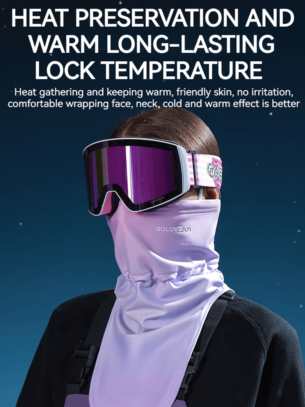 Windproof face mask for cycling and running with ski goggles, offering warmth and comfort for outdoor winter sports.