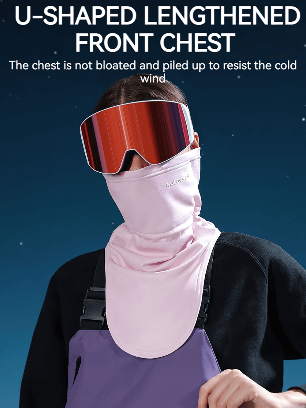 Outdoor sports mask with U-shaped chest design for wind protection during winter activities like skiing and cycling.