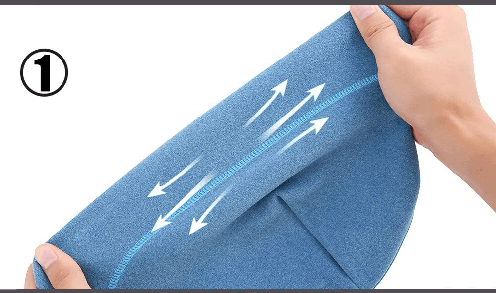 Blue windproof fleece beanie demonstrating stretch and thermal protection features for outdoor sports activities.