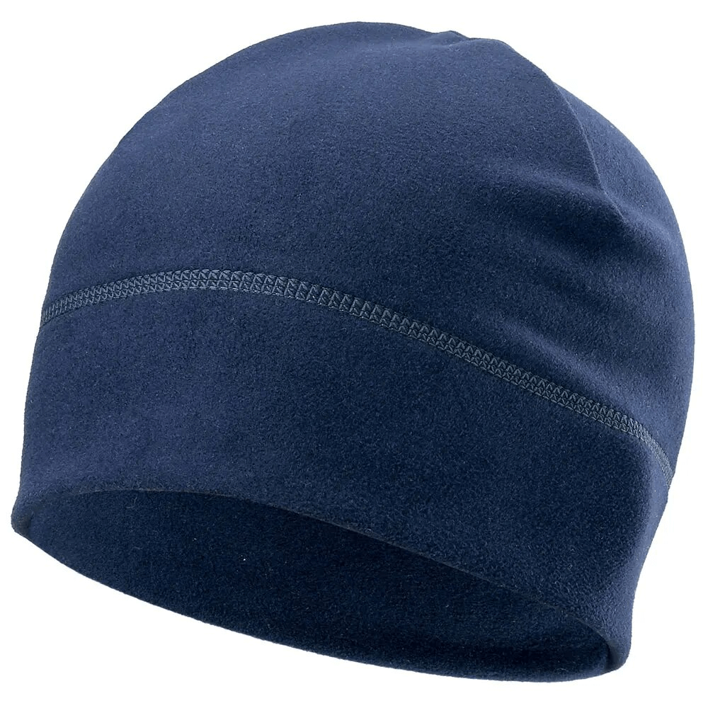 Navy blue windproof fleece beanie for cycling and fitness with thermal protection, perfect for outdoor sports and activities.