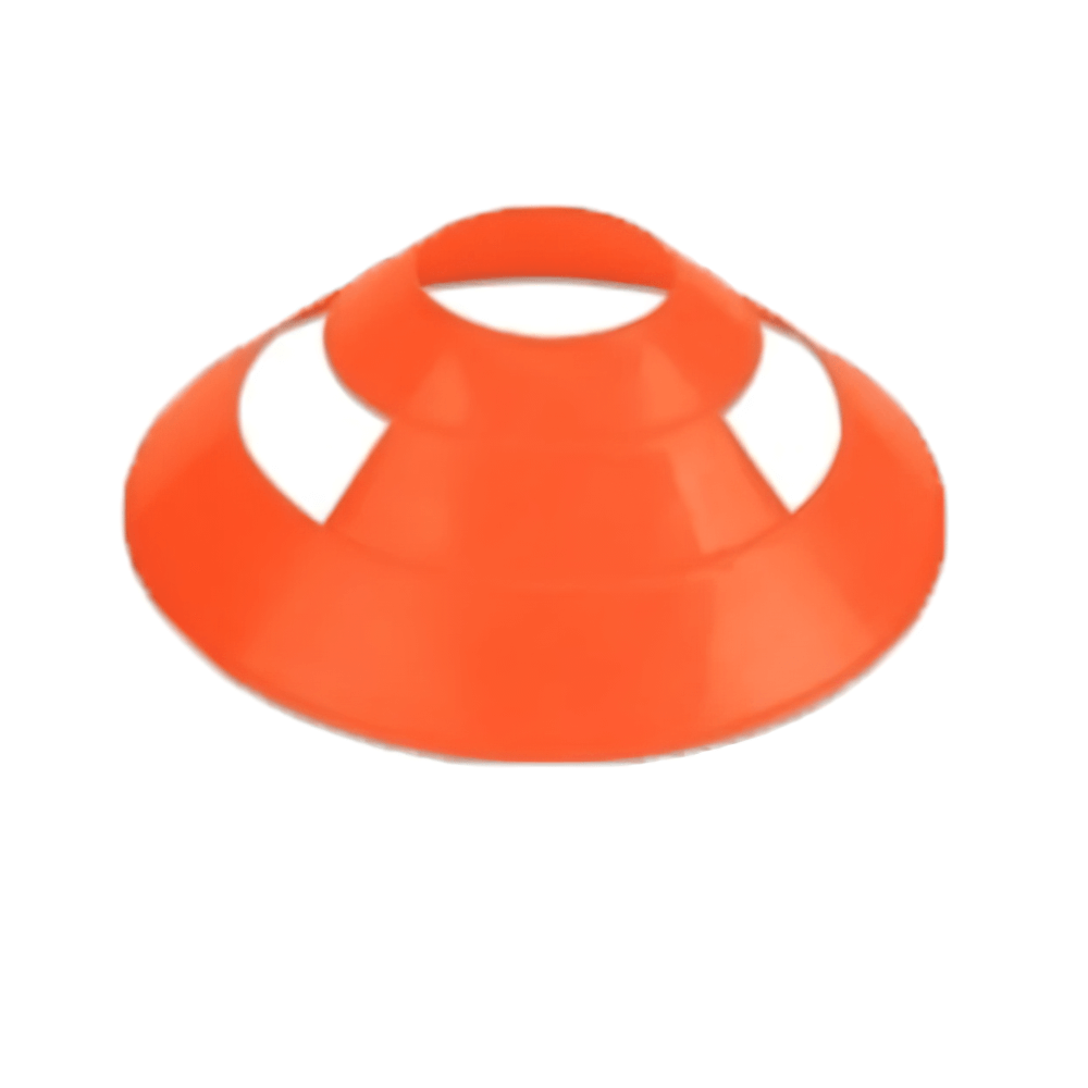 Orange windproof soccer training marker cone for drills and agility practice. Essential for football training and field setups.