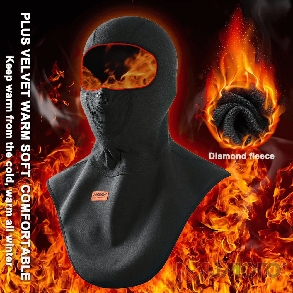 Windproof Thermal Fleece Balaclava-Mask SF2521 with fire graphics, plus velvet warm soft comfortable - ideal for winter outdoor sports.