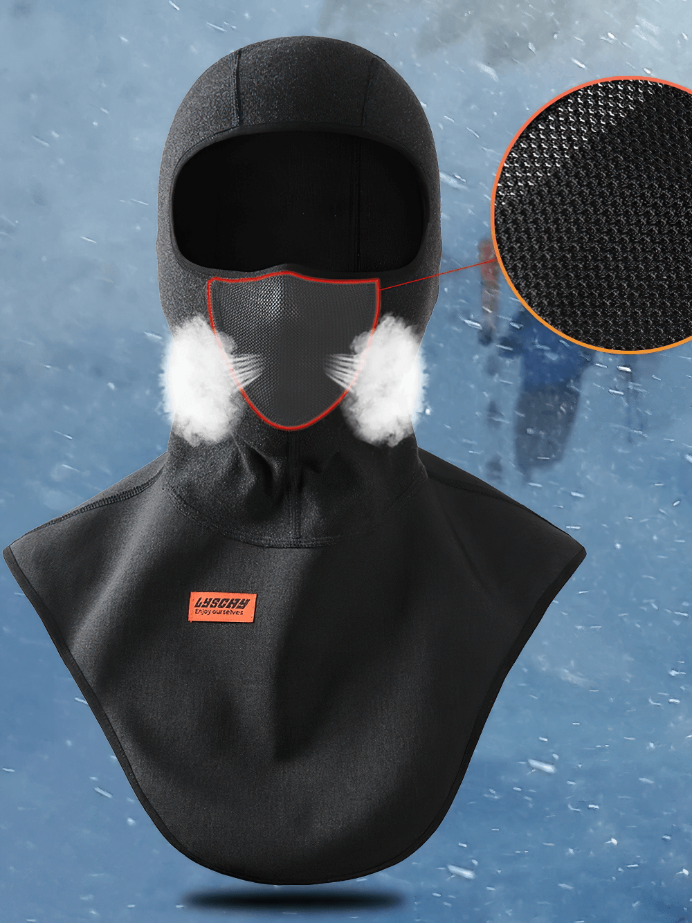 Windproof thermal fleece balaclava mask SF2521 for outdoor sports, showcasing breathable material and full face coverage.