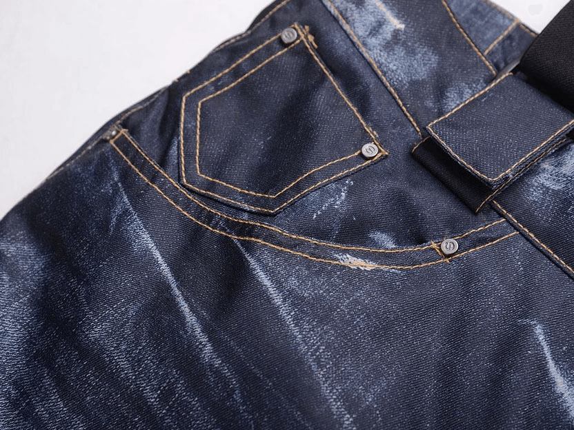 Close-up of Windproof Thermal Snowboard Denim Pants SF1883 with pocket and stitching detail, ideal for cold weather.