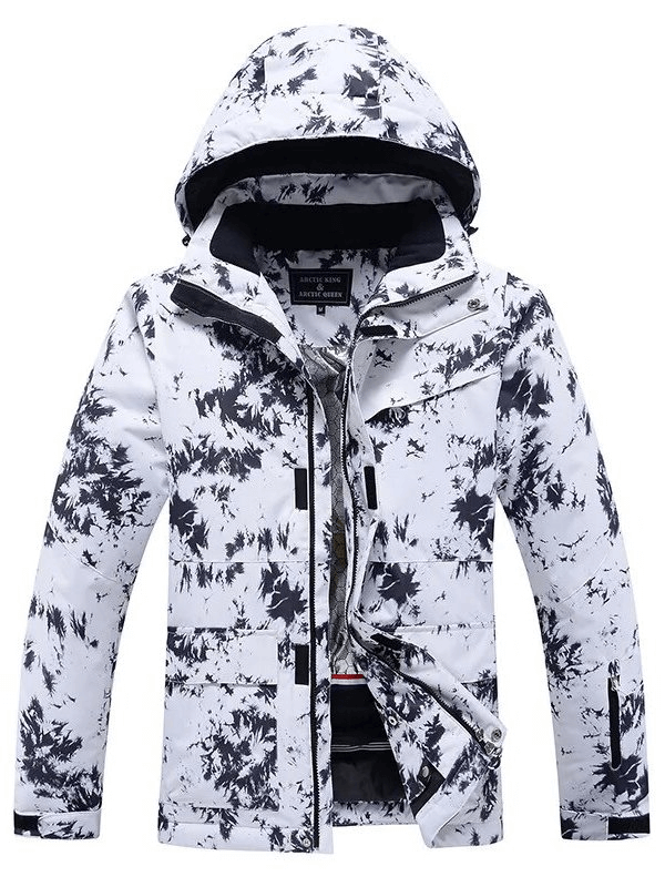 Windproof Thickened Women's Ski Jacket SF1763 with black print, hooded collar, waterproof, and breathable material for winter adventures.